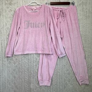Juicy Couture Pink Camo Animal Print Pajama Set Long Sleeve Sz L Rhinestones